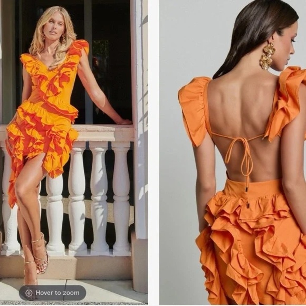 Amalie The Label Lilou Ruffle Detail Cut Out Mini‎ Dress Orange